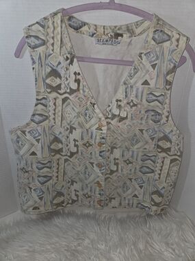 1990 VTG Stampede Women's Button-Front Western Vest Top - Pastel Multi Colors